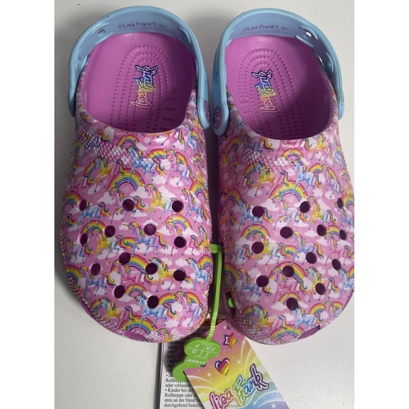 CROCS Limited‎ Edition Lisa Frank Rainbow Unicorn Clogs Pink Sz J5 EUR 37-38 NEW - Picture 1 of 7